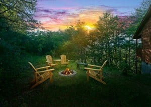 Chairs around the firepit at one of our secluded Gatlinburg cabins.