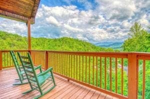 deck of secluded cabin in gatlinburg with mountain views