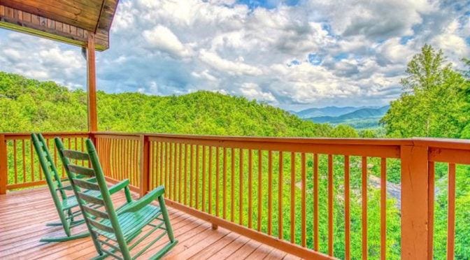 deck of secluded cabin in gatlinburg with mountain views
