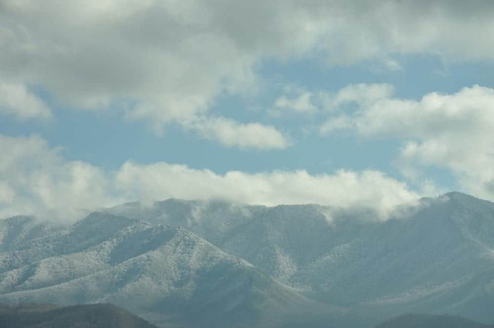 The Smoky Mountains covered in snow.
