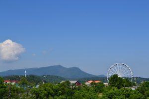 The Great Smoky Mountain Wheel and other buildings at The Island in Pigeon Forge.